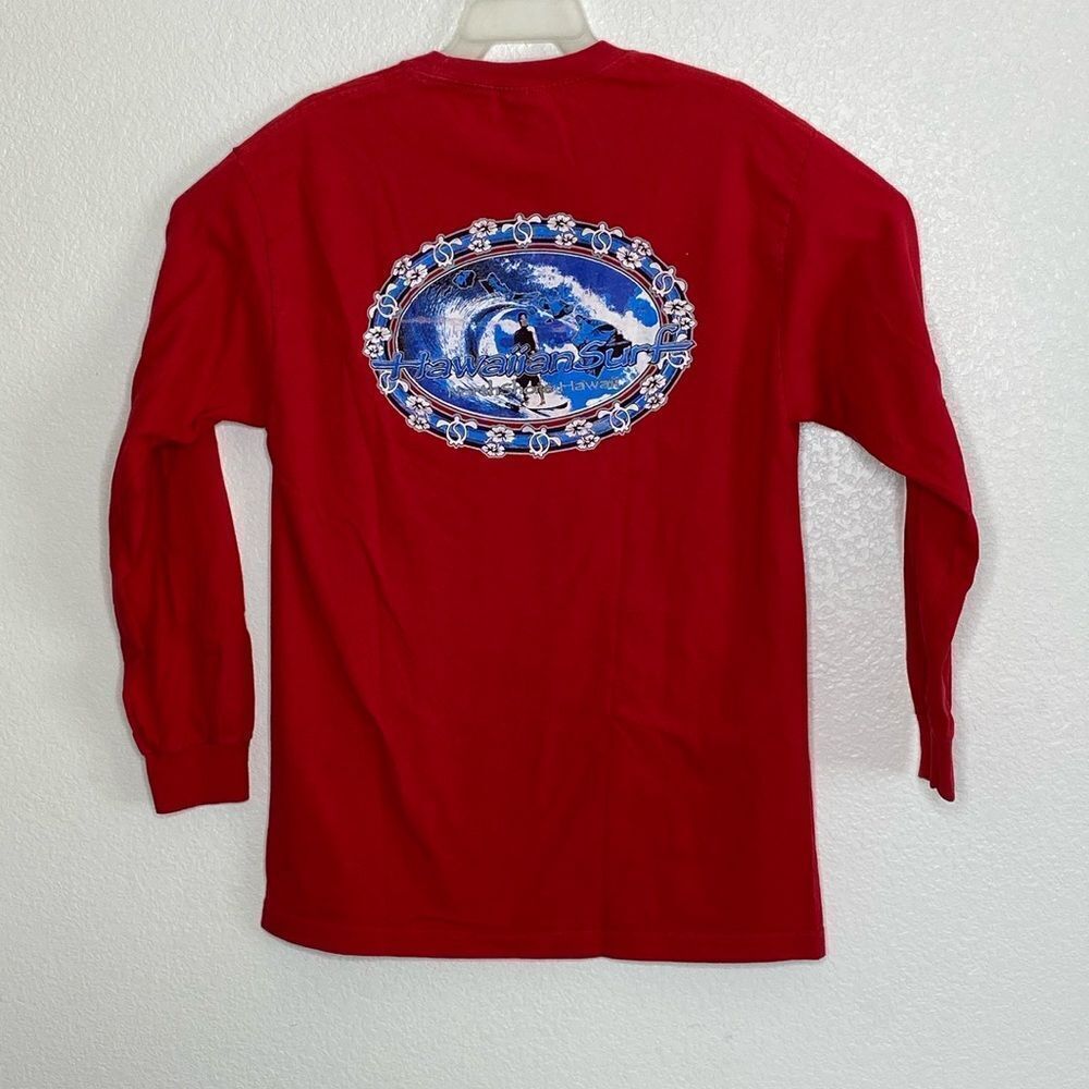 AAA Men’s Hawaiian Surf Red Cotton T Shirt with Ribbed Cuffs Size L